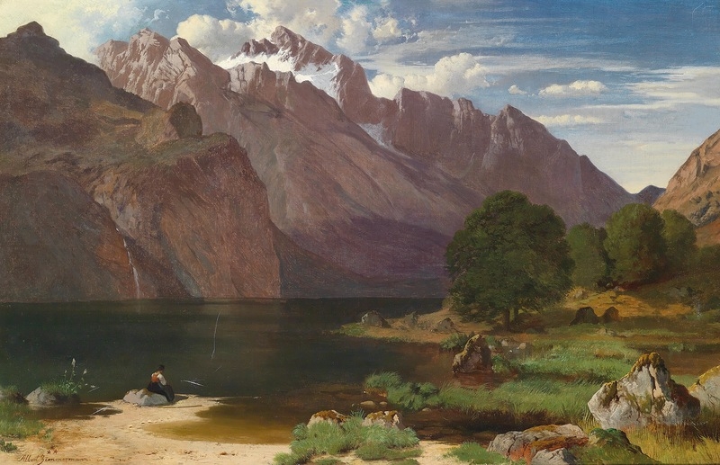 800x517 Idyllic Mountain Lake Painting August Albert Zimmermann Oil - Idyllic Painting