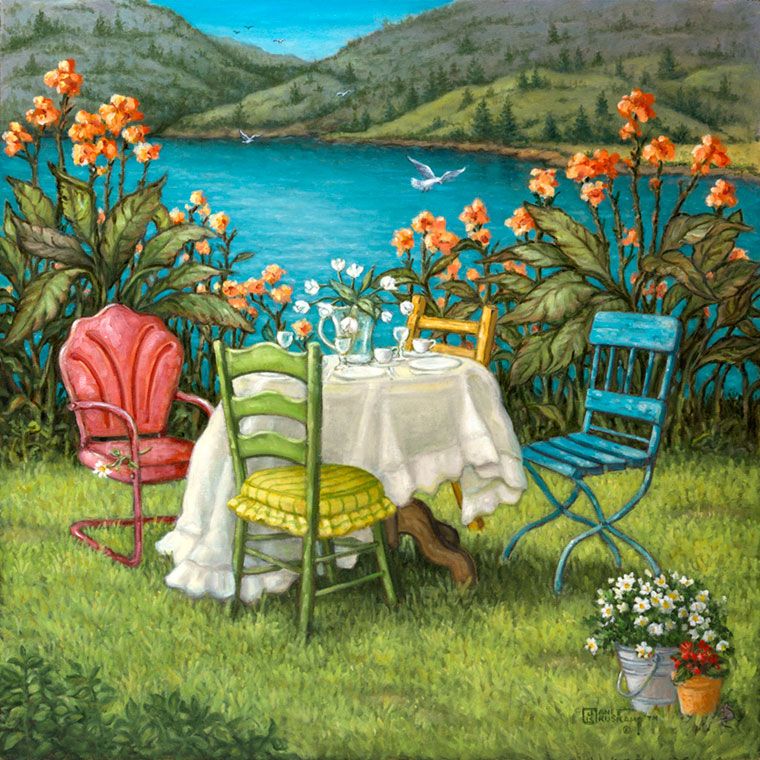 760x760 Table For Four, An Idyllic Painting By Artist Janet Kruskamp, One - Idyllic Painting
