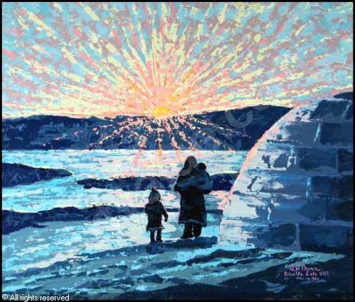 500x426 Mother, Child And Igloo, Colville Lake, N.w.t. Sold By Heffel Fine - Igloo Painting