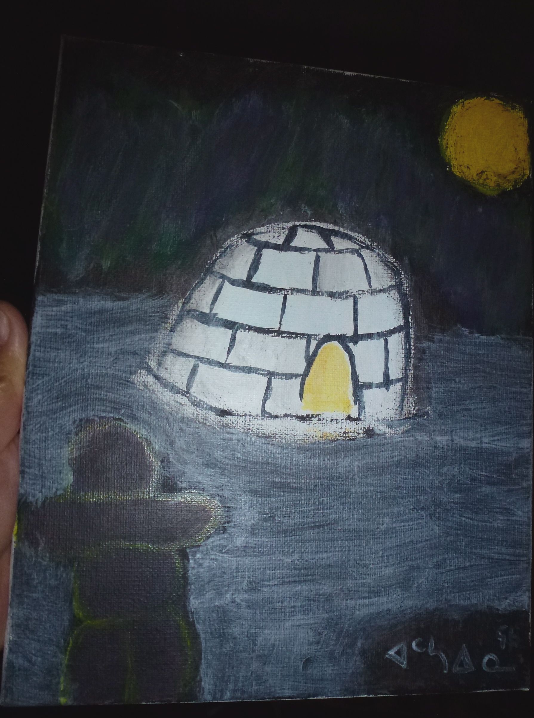 1789x2403 Painting Of Igloo With Inuksuk, Northern Lights And A Moon - Igloo Painting