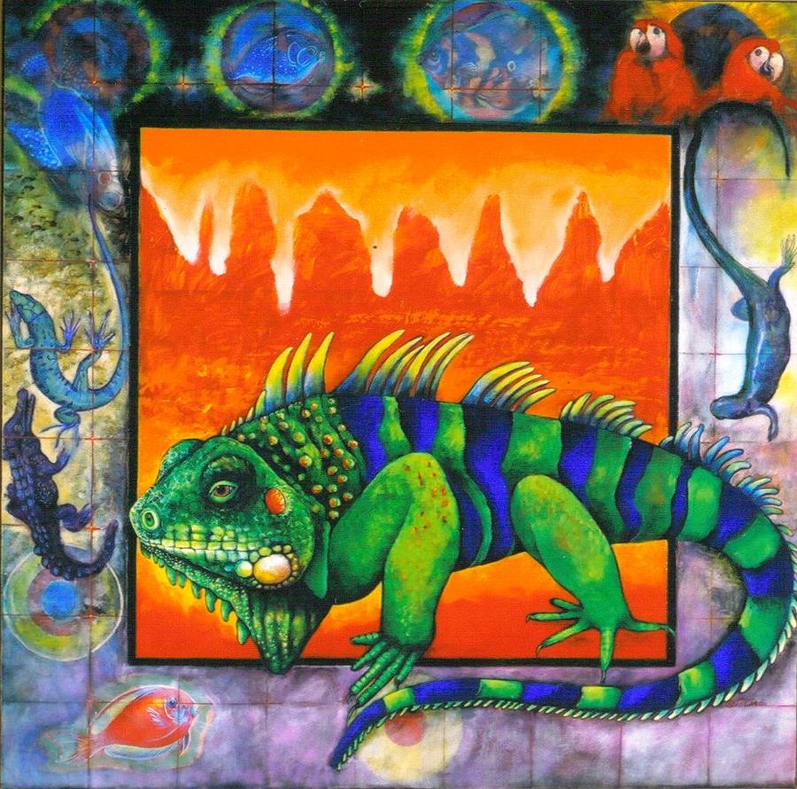 900x890 Iguana Painting By Christine Mcginnis - Iguana Painting