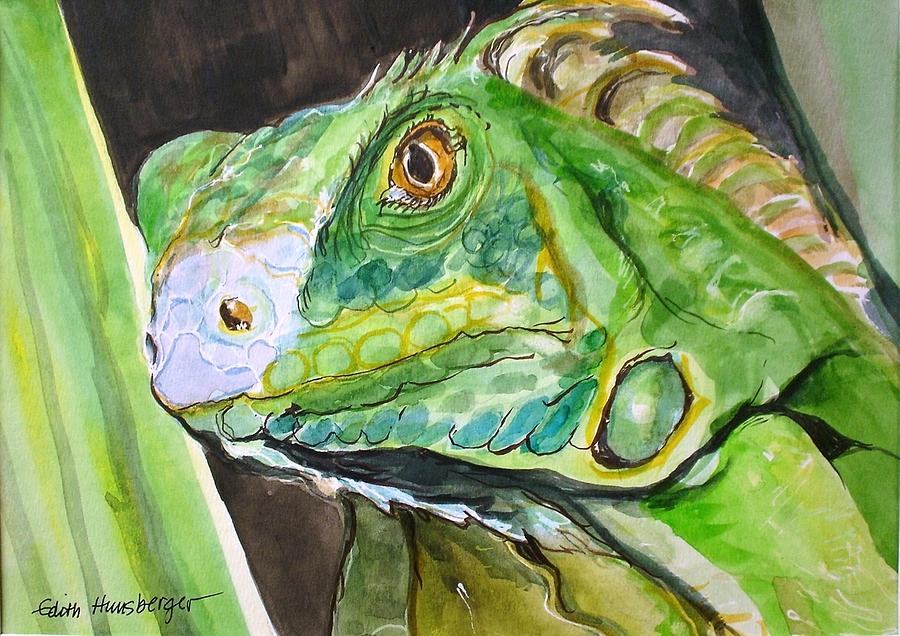 900x636 Mama Iguana Painting By Edith Hunsberger - Iguana Painting