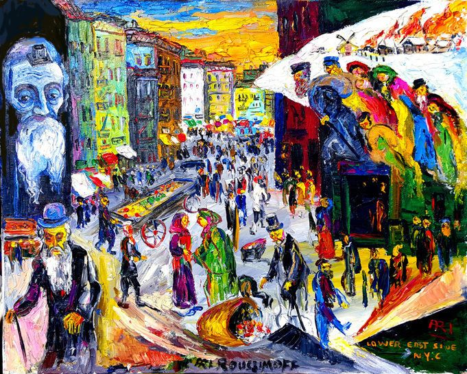 681x545 Jewish Immigration Lower East Side Judaica Painting Noted Artist - Immigration Painting