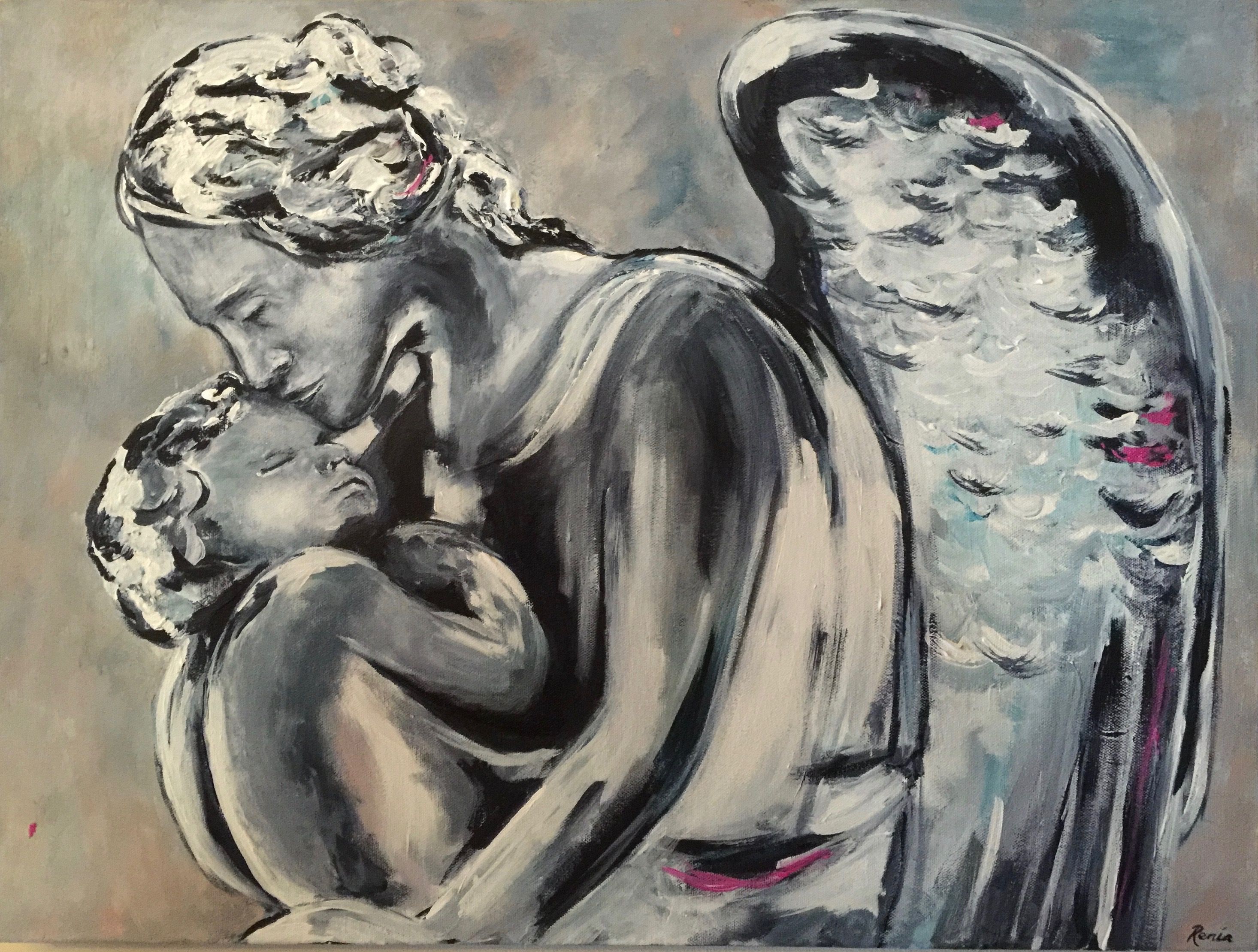 2932x2219 My Immortal Painting By Renia Lakomy Edwards. Statue, Graveyard - Immortal Painting