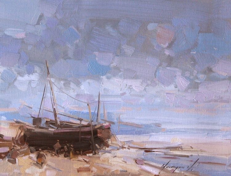 750x571 Harbor Original Oil Painting On Canvas Ocean Side Impressionism - Impressionism Oil Painting