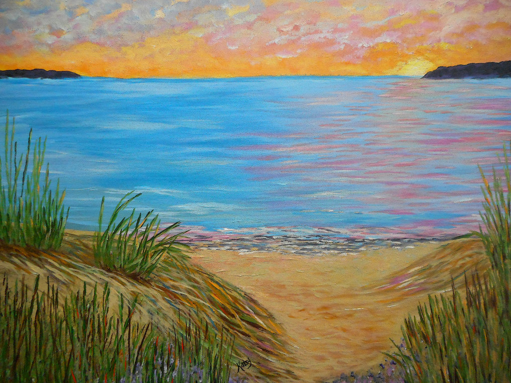 1024x768 Lake Michigan, Impressionism Painting By Artbykatsy - Impressionism Painting