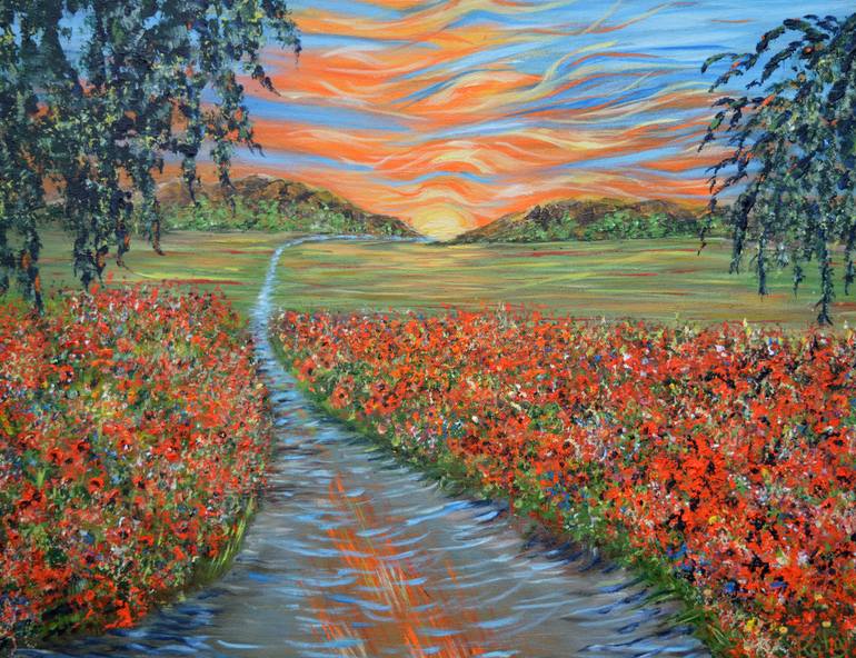 770x592 Saatchi Art Poppy Sunset, Impressionism Landscape Painting By - Impressionism Painting