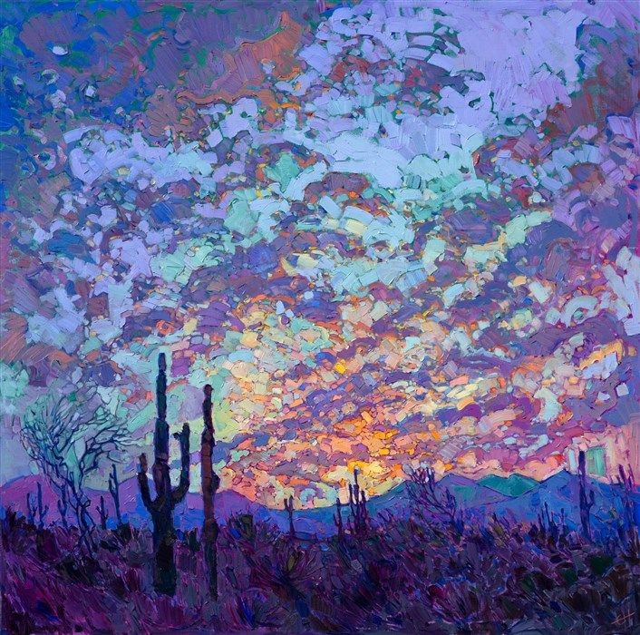 706x700 Saguaro National Park Landscape Desert Painting By Modern - Impressionism Painting