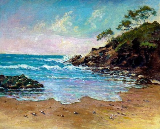 560x453 Painting Red Rock Beach, North Coast Nsw Australia. Original Oil - Impressionist Beach Painting