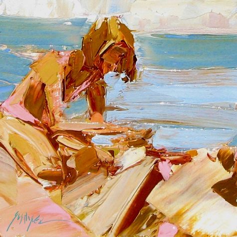 475x475 Sandcastles Amp Sunshine By Sally Shisler, Palette Knife Painting - Impressionist Beach Painting