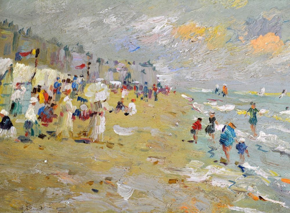 1000x735 Andre Chalet Listed Artist, Belle Epoque Impressionist Beach - Impressionist Beach Painting