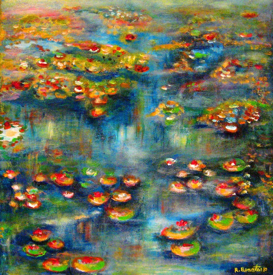 960x965 Painting Flowers Floral And Water Plants Using Acrylic - Impressionist Flower Painting
