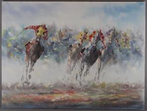 300x227 Original Signed Anthony Veccia Impressionist Horse Race Amp Jockey - Impressionist Horse Painting