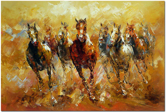 570x386 Running Horses Hand Painted Modern Impressionist Horse - Impressionist Horse Painting