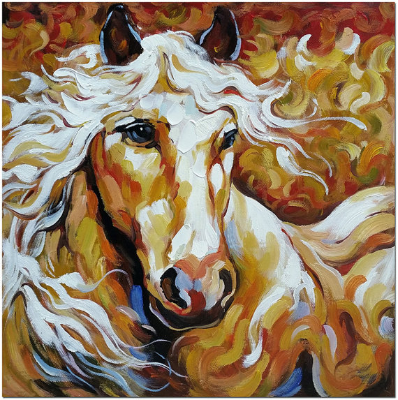 570x573 Signed Hand Painted Impressionist Horse Painting On Canvas - Impressionist Horse Painting