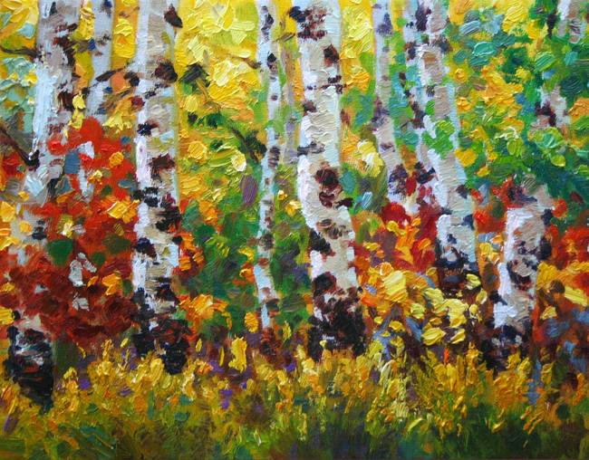 650x508 Colorful Impressionist Painting Of Aspens In Fall By Kevin Mccain - Impressionist Painting