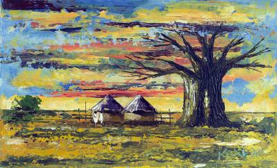 400x242 Impressionist Painting Of A Tree And Huts From Ghana - Impressionist Painting