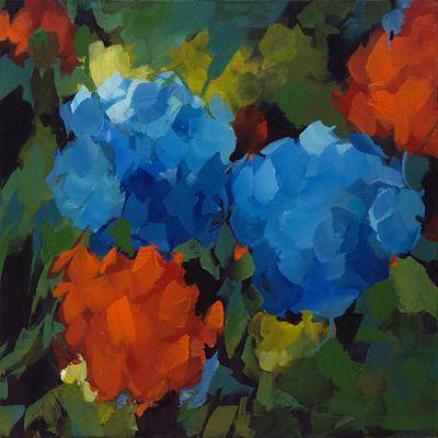 400x400 Signed Impressionist Painting Of Flowers In Red And Blue - Impressionist Painting