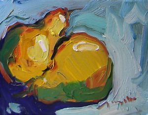 300x233 Jose Trujillo Original Oil Painting Impressionism Fruit Pears - Impressionist Still Life Painting