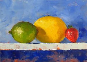 300x216 Lime, Lemon Amp Strawberry Unique Impressionist Still Life Oil - Impressionist Still Life Painting