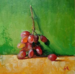 300x296 Oil Painting, Red Grapes With Green Original Impressionist Still - Impressionist Still Life Painting