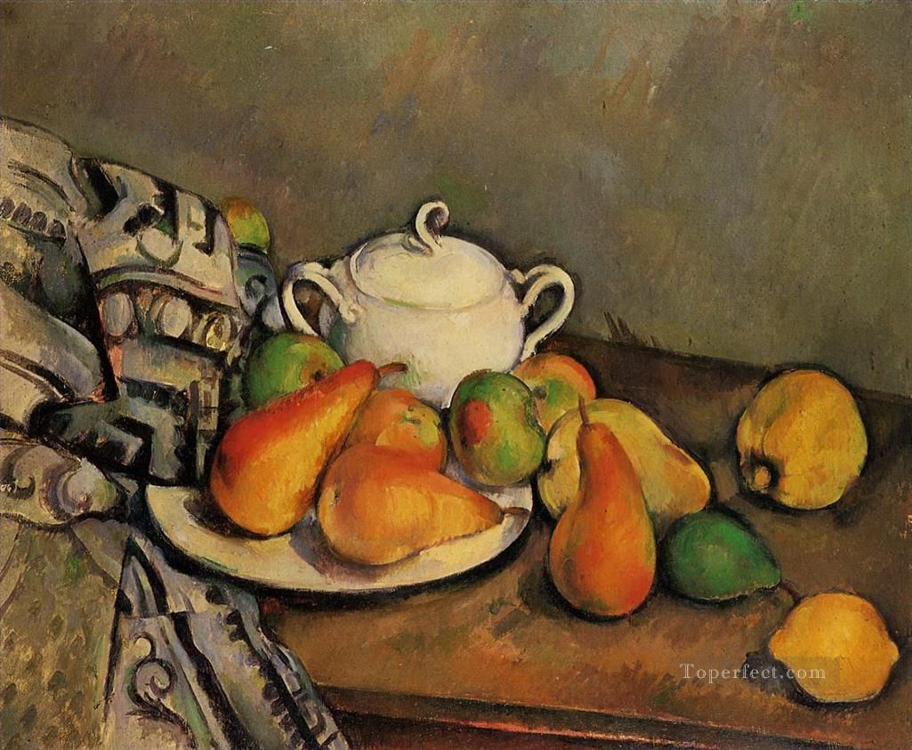 1025x843 Sugarbowl Pears And Tablecloth Paul Cezanne Impressionism Still - Impressionist Still Life Painting