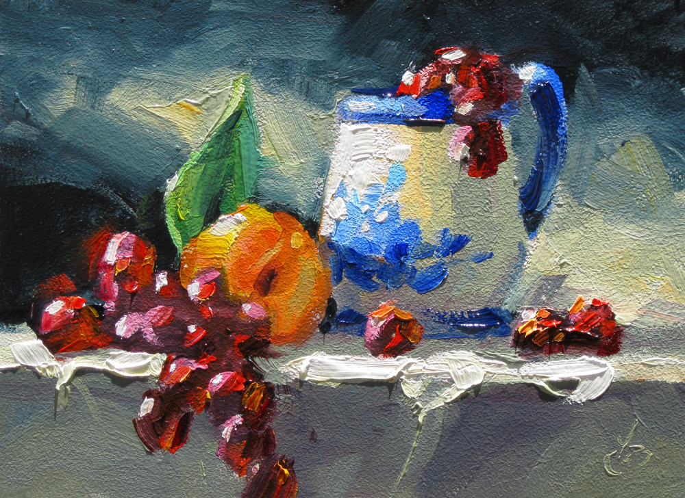 1000x728 Tom Brown Fine Art Colorful Still Life, 5x7 Impressionist Oil - Impressionist Still Life Painting