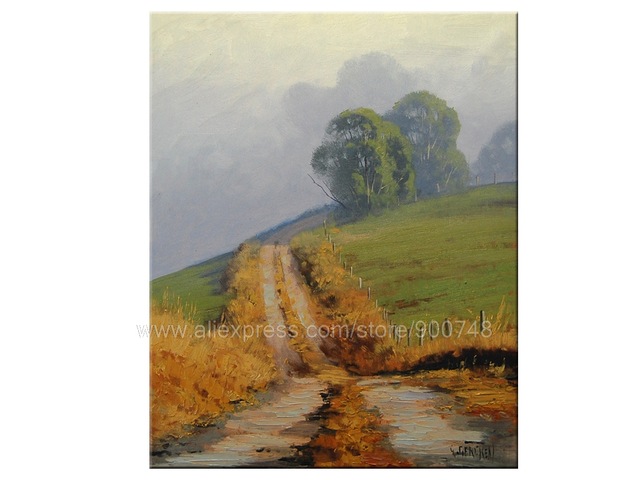 640x480 Foggy Trail Hilly Landscape Painting Impressionist Trees Fine Art - Impressionist Tree Painting
