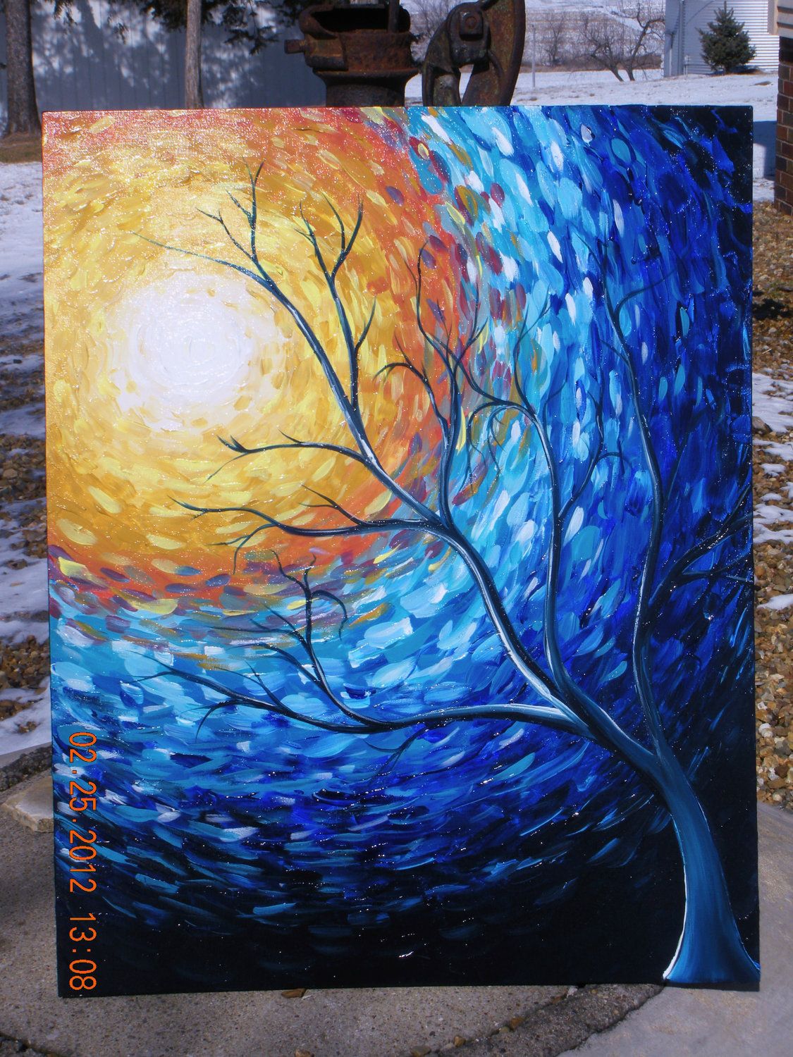 1125x1500 Impressionist Art Blue Painting Tree Painting Sun Painting - Impressionist Tree Painting
