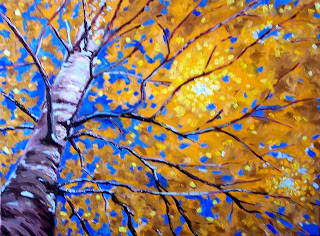320x236 Painting Small Impressions Birch Tree In The Sky Original - Impressionist Tree Painting