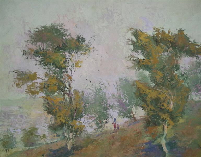 770x603 Saatchi Art Trees On A Hill, Landscape Oil Painting - Impressionist Tree Painting