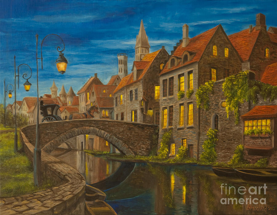 900x698 Evening In Brugge Painting By Charlotte Blanchard - In Bruges Painting