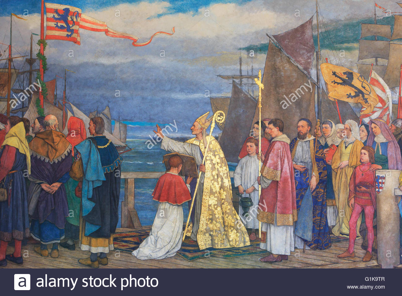 1300x956 A Mural Painting Inside The Town Hall In Bruges, Belgium Stock - In Bruges Painting