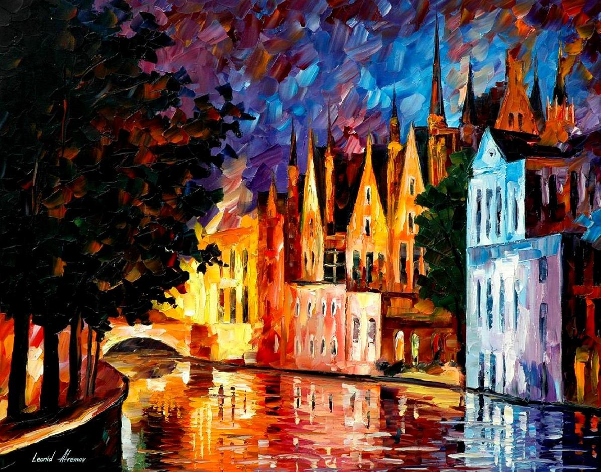 1196x940 Leonid Afremov, Oil On Canvas, Palette Knife, Buy Original - In Bruges Painting