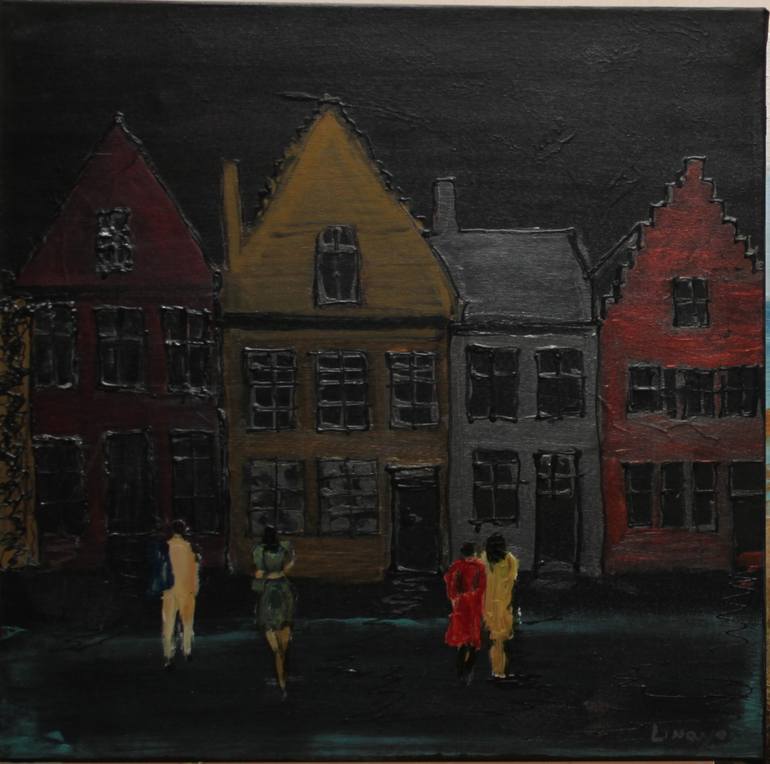 770x764 Saatchi Art Evening In Bruges Painting By Ludwina Van Hyfte - In Bruges Painting