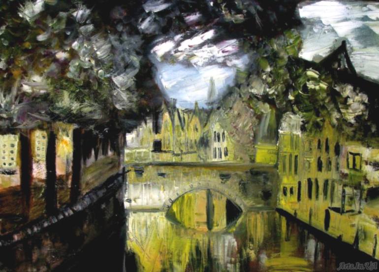 770x552 Saatchi Art Mystic Old Bruges Painting By Kristel Tatiana Nadvornaia - In Bruges Painting