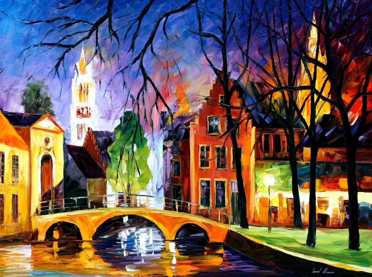 1239x924 Bruges Palette Knife Oil Painting Large Wall Art By Leonid - In Bruges Painting