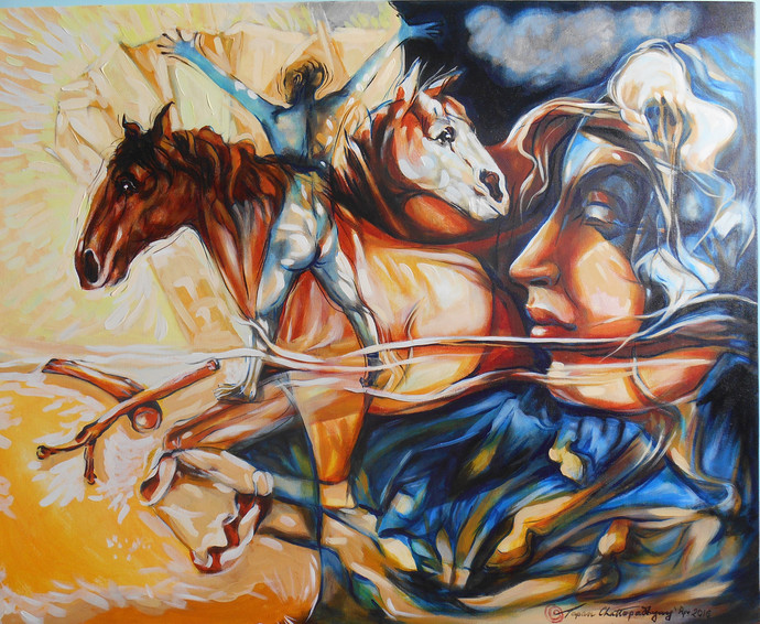 690x566 Disgrace By Artist Tapan Chattopadhyay Expressionism, Painting - In Disgrace Painting