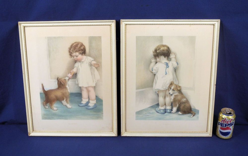 1000x630 Vtg Bessie Pease Gutman Prints In Disgrace The Reward Orig Frame - In Disgrace Painting