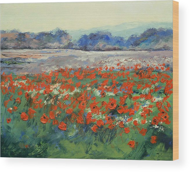 655x595 Poppies In Flanders Fields Wood Print By Michael Creese - In Flanders Fields Painting