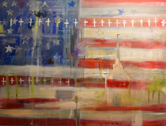 570x434 In God We Trust Americana Series Angel Church Cross By Pamic - In God We Trust Painting