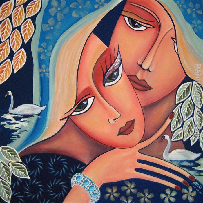 700x700 2011 2 Faces, 2 Swans, 2 In Love Painting Framed Paintings For Sale - In Love Painting