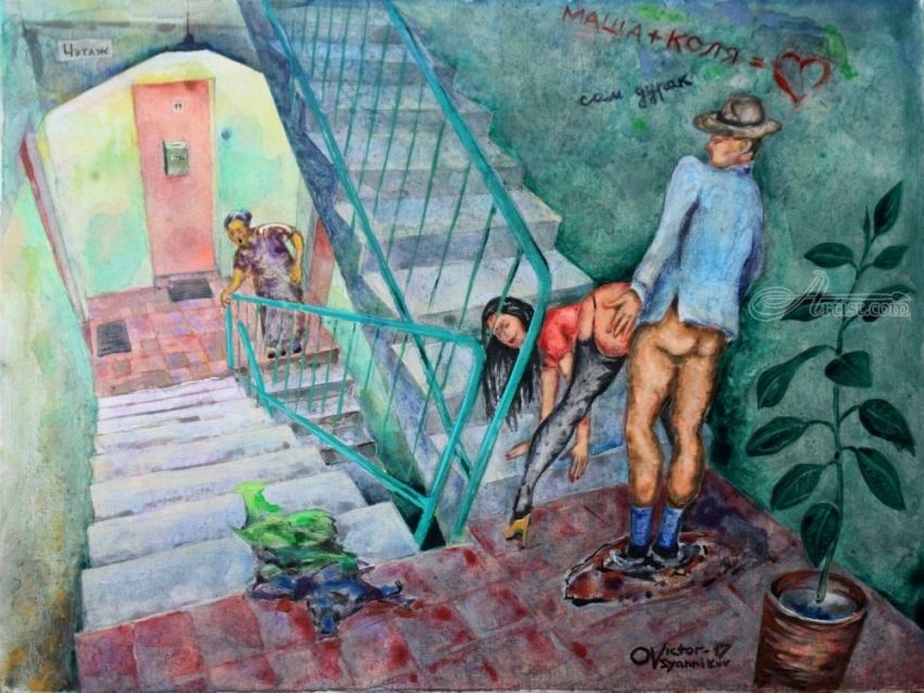 850x638 My Love Is On The 5th Floor Paintings By Victor Ovsyannikov - In Love Painting