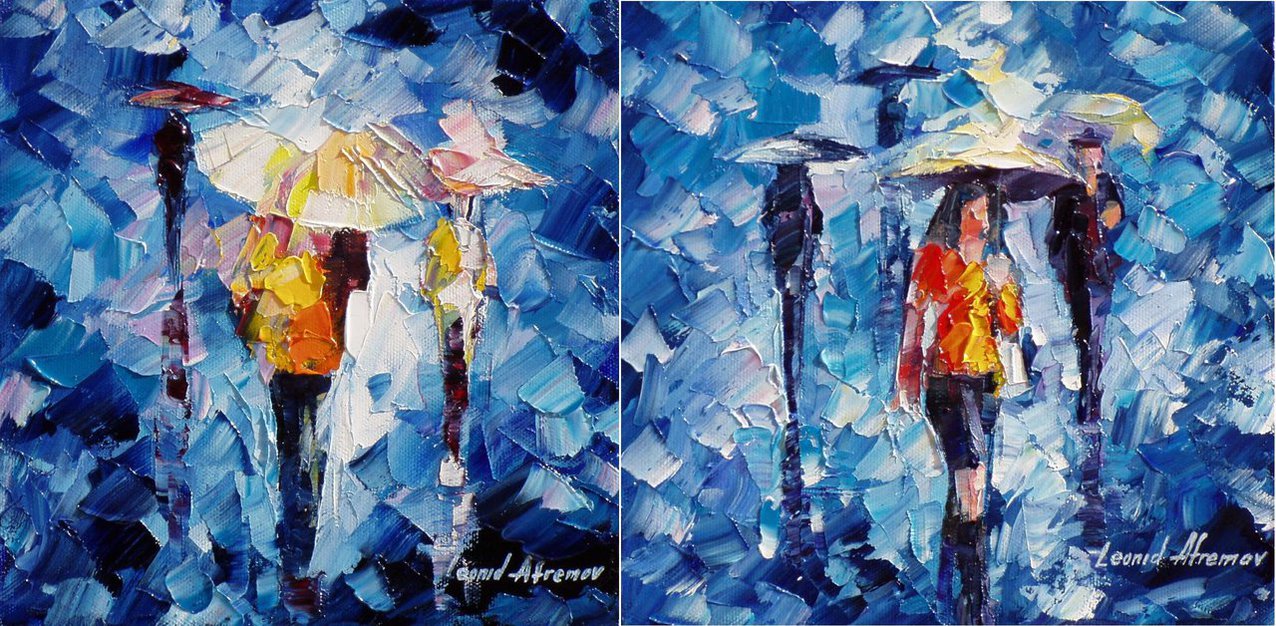 1276x626 Rain Of Love Set Of 2 Palette Knife Oil Painting On Canvas By - In Love Painting