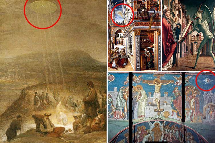 750x500 Mysterious Ufos And Bizarre Alien Figures Which Have Appeared - In Painting