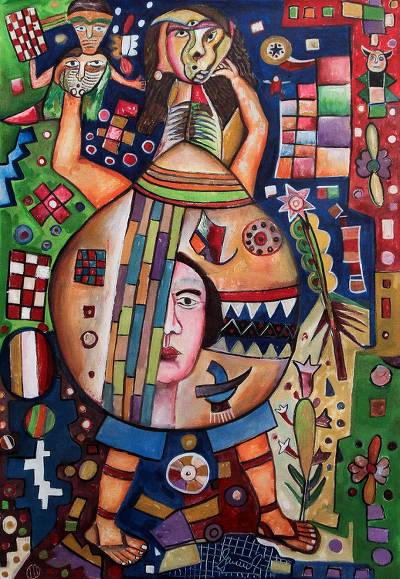 400x579 Unicef Uk Market Multi Colour Abstract Painting With Inca Theme - Inca Painting
