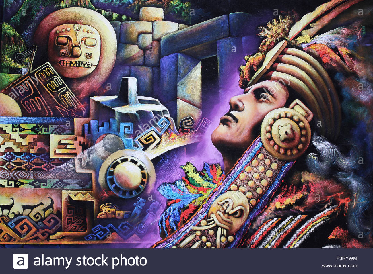 1300x956 Contemporary Painting Of An Inca Warrior And Inca Symbolism Stock - Inca Painting