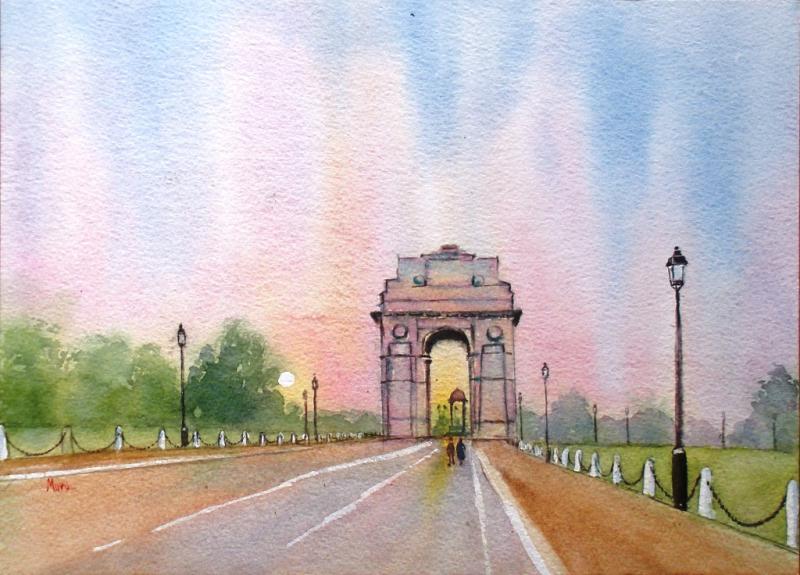 800x575 Evening In India Gate Delhi - India Gate Painting