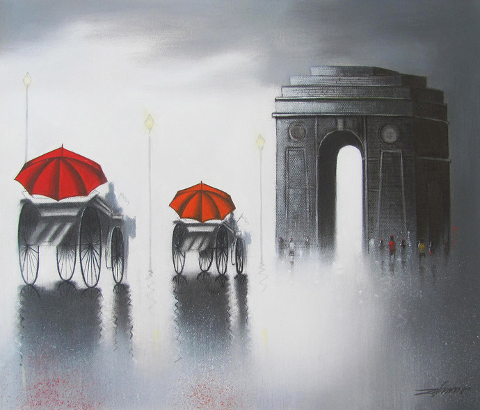 690x590 India Gate By Artist Somnath Bothe Impressionism, Painting - India Gate Painting