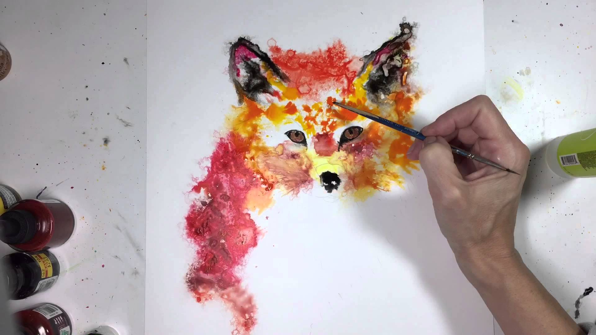 1920x1080 Speed Painting A Fox Using Acrylic And India Inks On Yupo Paper - India Ink Painting